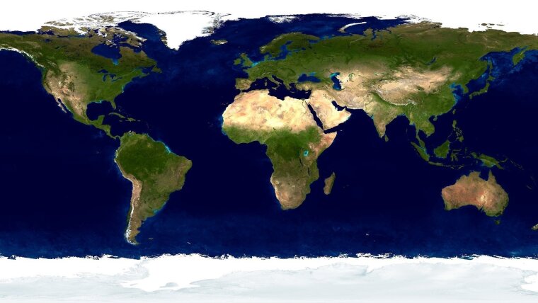 Die Landbedeckung Erde von oben als Satellitenbild.