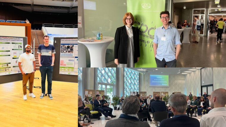 Photos of Muhammad and Alexander at the CataLysis, Kristína and Jacob at the LCP in Mainz, and the concluding fishbowl discussion at the FONA Forum.