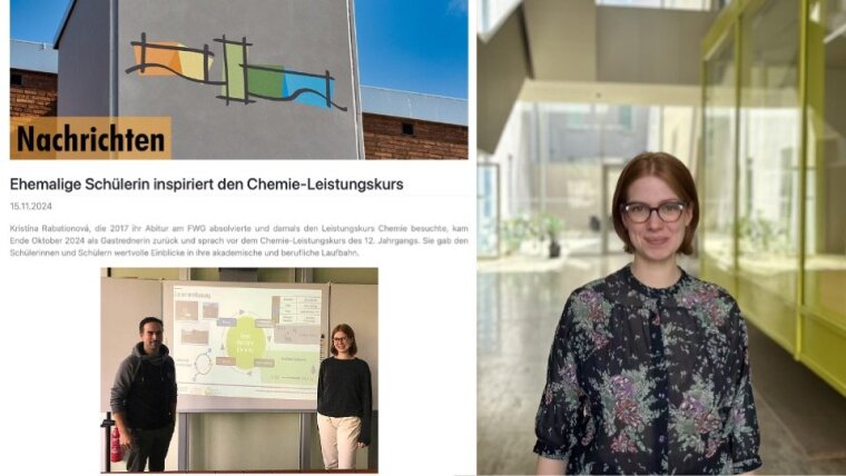 Article on the Friedrich-Wilhelm-Gymnasium Trier website about Kristína Rabatinová's visit as a guest speaker on chemistry studies and green hydrogen.