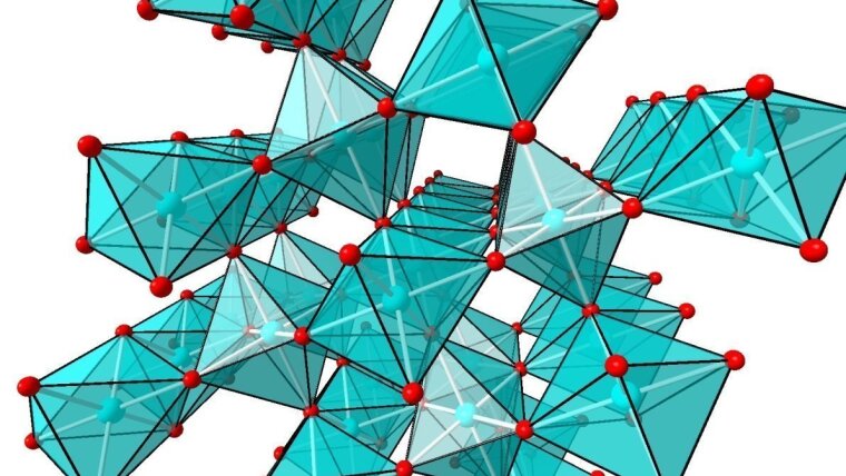 Schematische Darstellung einer Gitterstruktur von Rutil