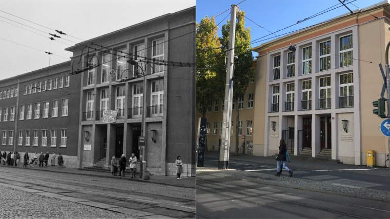 Das Geographische Institut 1991 und 2022 im Löbdergraben